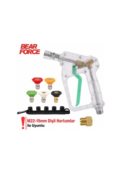 Robeve Bear Force Şeffaf Basınçlı Yıkama Tabancası 5'li Nozzle Set Ve Kemer Klipsi İle Birlikte Araç Yıkama Tabancası Profesyonel Şeffaf Tasarım Oto Yıkama Tabancası