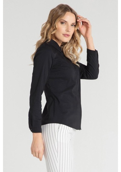 Pera Moda Kadın Basic Gizli Düğme Özellikli Gömlek Siyah