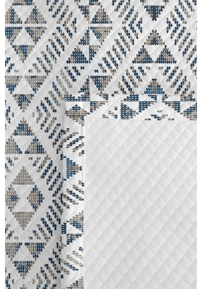 Mavi Geometrik Modern Pike Takımı - Bohem İskandinav Beyaz Gri 160x220 Cm Kapitone Yatak Örtüsü Yeşil