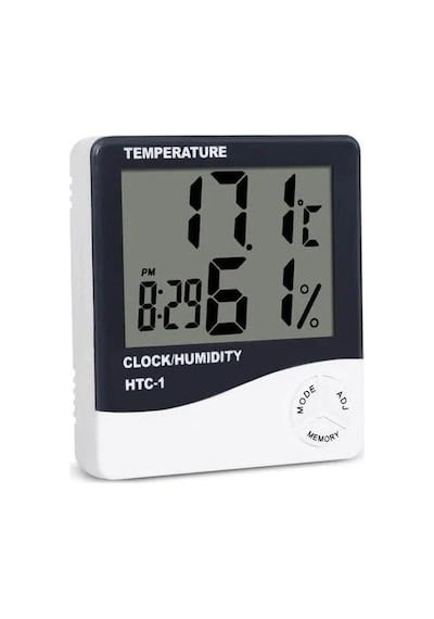 Dijital Lcd Elektronik Alarm Saat Termometre Higrometre Hava İstasyonu Kapalı Alan Masa Saati Beyaz Siyah S