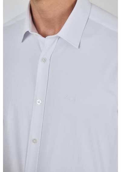 İmza Uzun Kol Düz Bez Ayağı Sert Yaka Cepsiz Pamuklu Classic Slim Fit Gömlek 1004250211 Beyaz