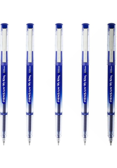 My King İğne Uçlu Metal Klipsli Jel Tükenmez Kalem 0.5 Mm Mavi - 5 Adet