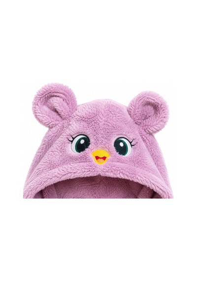 Chicsy Baby Tatlı Kız Bebek Welsoft Tulum Kuş Civciv Nakışlı Kulaklı Kapüşonlu Fermuarlı Peluş Kışlık Bebek Tulumu Lila