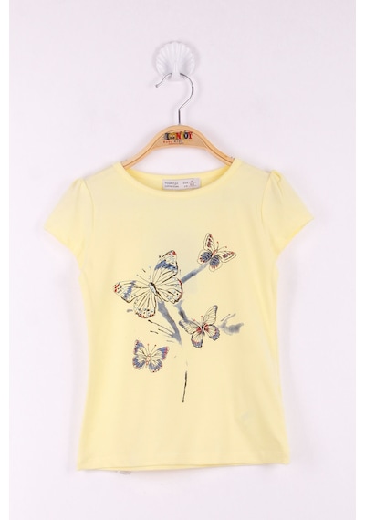 Toontoy Kids Toontoy Kız Çocuk Kelebek Taş Baskılı T-shirt Sarı
