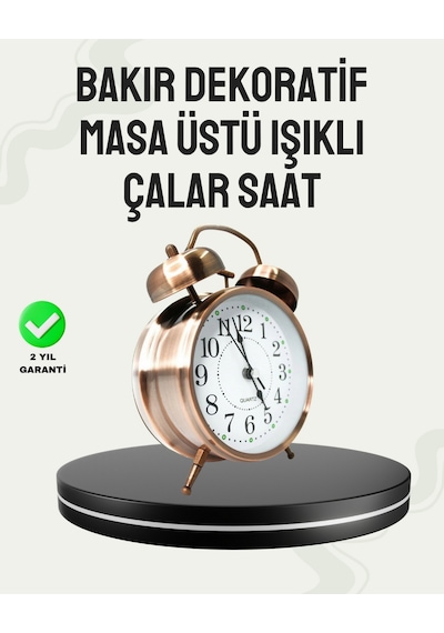 Ilkeshop Nostaljik Büyük Boy Metal Masa Saati Bronz Kaplama Ve Yüksek Sesli Alarm