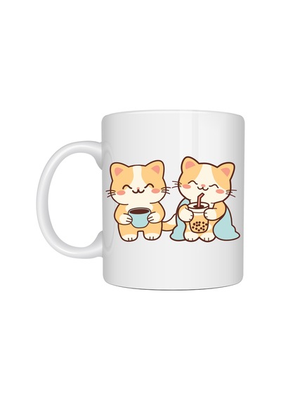 Sevimli Kedi Tasarımlı Porselen Kupa Model 194 İkili Cute Cat Baskılı Kahve Kupası Kedi Severlere Hediyeli Diğer