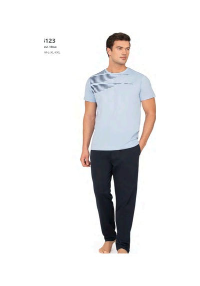 Pierre Cardin 6123 Erkek Kısa Kollu Bisiklet Yaka Pijama Takımı-mavi
