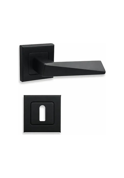Sese Prizma Modeli Kare Rozetli Oda Kapı Kolu Siyah 200-112r-01-02