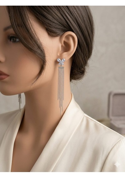 Gümüş Şık Sallantılı Model Çelik Küpe Gümüş - Beyaz