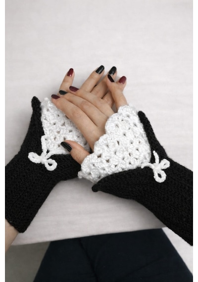 Youngcraft El Örgüsü Vintage Eldiven Beyaz - Siyah