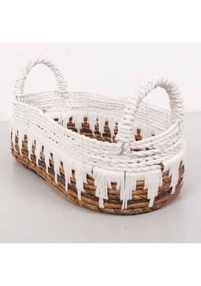 Bodrum 40x20x20 Cm. Doğal Abaka El Yapımı Oval Sepet Bej