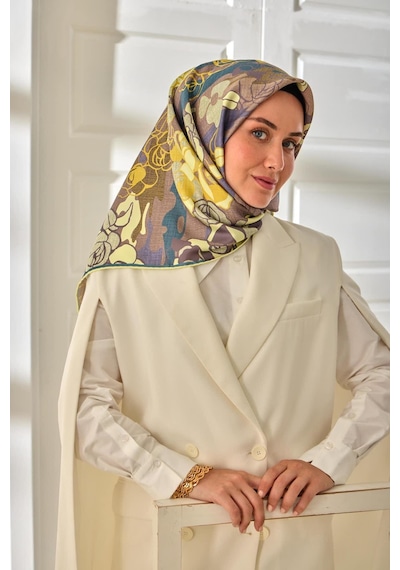 Silk Home Twill İpek Eşarp 11483-03 Sütlü Kahve, Asit, Mor, Fildişi, Petrol Mavisi