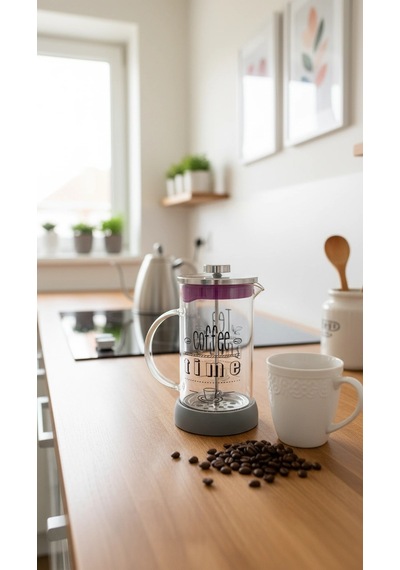 French Press - Filtre Kahve Ve Bitki Çayı Demliği 600ml Gri Çok Renkli