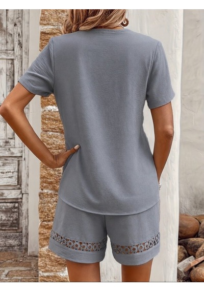 Dogutrend Kadın Kısa Kollu V Yakalı Bluz Ve Short Ikili Takım Bordo