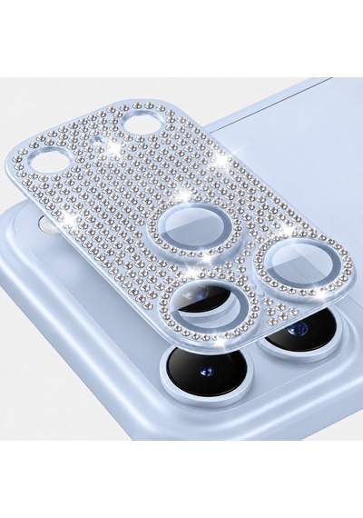 Apple iPhone 18 Pro Uyumlu Full Taşlı Ar Ve Af Özellikli Kamera Camı / Lensi Koruyucu Camı - Buzul Rengi