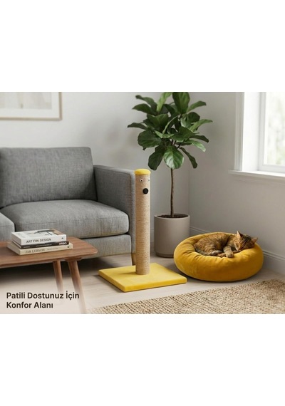 Tr 2'li Set, Tırmalama Tahtası Ve Polar Simit Kedi Yatağı, Sarı