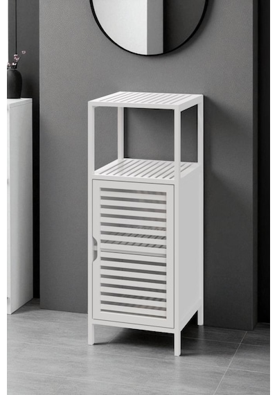 Digithome Bambu Beyaz Lake 1 Kapaklı 2 Raflı Banyo Düzenleyici Organizer Dik Dolap Db-0044 Beyaz