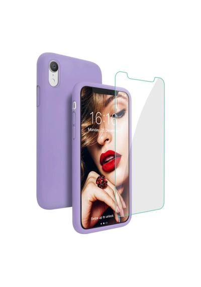 iPhone Uyumlu 7 8 Se 2020 Içi Kadife Soft Lansman Silikon Telefon Kılıfı - Ekran Koruyucu Lila