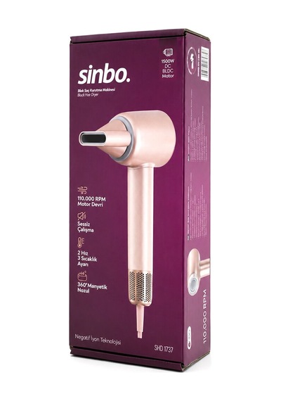 Sinbo Shd-1737 Saç Kurutma Ve Şekil Makinesi 1500w 2-kdm.hız 3-kdm.ısıayar Sıcak-ılık-soğuk Pembe