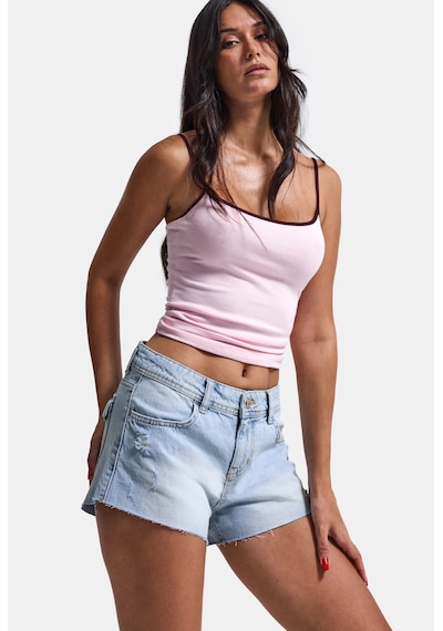 Itsbasic Kadın Ice 12s6-3 Mini Mom Arkadan Cepli %100 Koton Denim Şort Ice Rengi