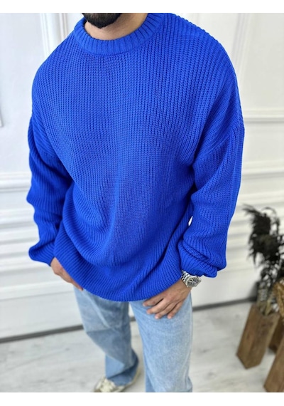 Elku Moda Kazak Oversize Çift Kat Örme Naturel Pamuk Bol Kesim Tüylenmeyen Salaş Triko Kazak Mavi Elku Moda Kazak Oversize Çift Kat Örme Naturel Pamuk Bol Kesim Tüylenmeyen Salaş Triko Kazak Mavi