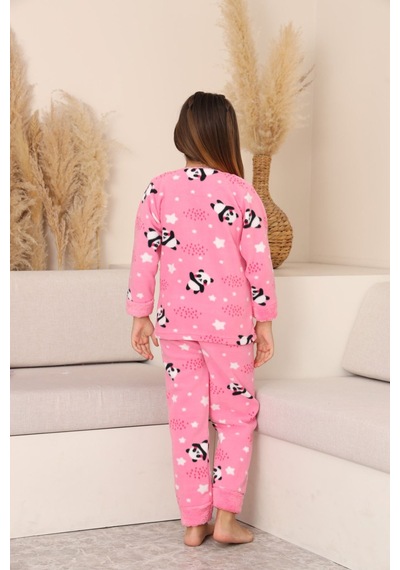 Miniğimin Cicileri Panda Desenli Welsoft Kız Çocuk Pijama Tak... Pembe