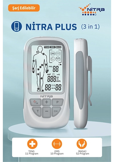 NitraPlus Bataryalı Ve Şarjlı 2 Kanallı Tens , Ems , Masaj Cihazı 73 Programlı Tens Cihazı