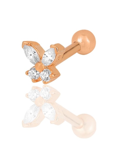 Gümüş Rose Baget Taşlı Kelebek Modeli Tragus Helix Piercing Küpe Gümüş