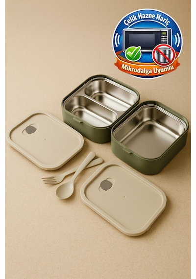 Tier - 2 Katlı Sızdırmaz Kapaklı Lunchbox 1000 Ml Yeşil