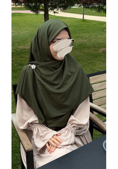 Qalortex Scarf Premium Jakarlı Hüma Büyük Boy Eşarp -haki