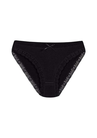 6 Adet Yıldız Bayan Likralı Dantelli Bikini Külot Siyah 3791 Siyah