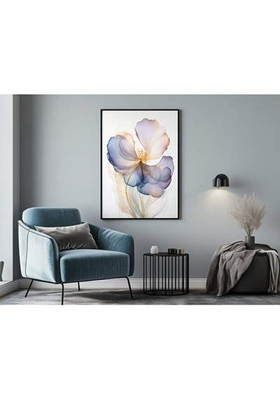 Tablo Ahşap Çerçeveli Tablo Çerçeveli Poster Soyut Mavi-sarı Çiçek Tablosu, Çiçek Temalı Tablo