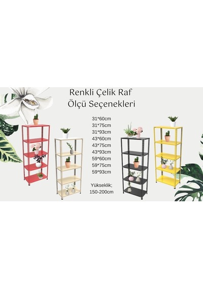 Rafburada 5 Katlı Mavi Renk Çelik Raf. Çiçeklik Rafı, Ofis Rafı. 59 x 93 x 150 CM Kalınlık 1.00 MM