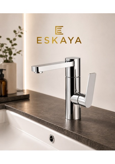 Eshom Lüx Premium Silva 360 Döner Borulu Banyo Lavabo Bataryası Çeşmesi Musluğu Krom