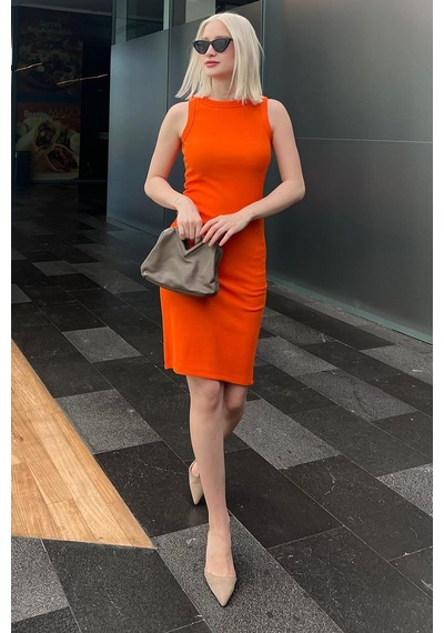 Madmext Turuncu Sıfır Kol Mini Basic Kaşkorse Elbise Mg1832-turuncu Turuncu