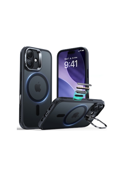 Esr Apple Uyumlu iPhone 17 Classic Hybrid Magsafe Standlı Kılıf - Kamera Kontrol Buton - Buzlu Siyah Buzlu Siyah