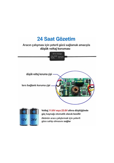 Araç Kamerası Park Modu Kablosu Hardwire Kit Usb Type-b 7/24 Park Kaydı Akü Sigorta Kablosu