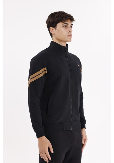 Rowinger Dik Yaka Çift Şerit Kollu Tam Fermuarlı Sweatshirt Black