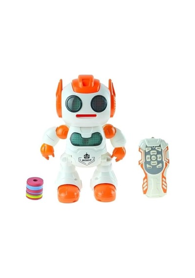 Uzaktan Kumandalı Disk Atan Akıllı Oyuncak Robot Işıklı Müzikli Dansçı Robot - Turuncu