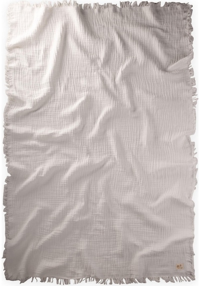 Cigit Dört Kat Püsküllü Battaniye 80x120 Cm Ekru Ekru