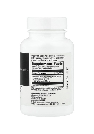 Davinci Laboratories, Grapefruit Seed Extract, 400 Mg, 60 Capsules