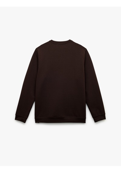 Koton İşleme Detaylı Uzun Kollu Bisiklet Yaka Sweatshirt Kahverengi 6wam70077mk Kahve