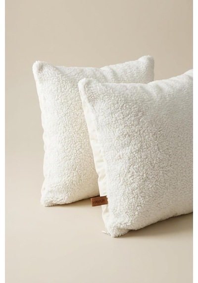 Teddy Puffy Kırlent Kılıfı 2'li 43x43 Beyaz Çok Renkli