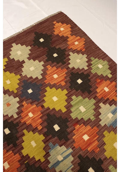 El Dokuma Afgan Kilim 100% Yün Kök Boya Elsanat Eserı Çok Renkli