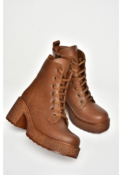 Fox Shoes T996533009 Taba Kalın Topuklu Kadın Bot Taba-Suni Deri Taba