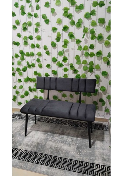 Özcan Metal Siyah Metal Ayaklı Metal Kasalı Sırtlı Mutfak Salon Antre Yatak Odası Balkon Puf Bank Bench Oturak Antrasit