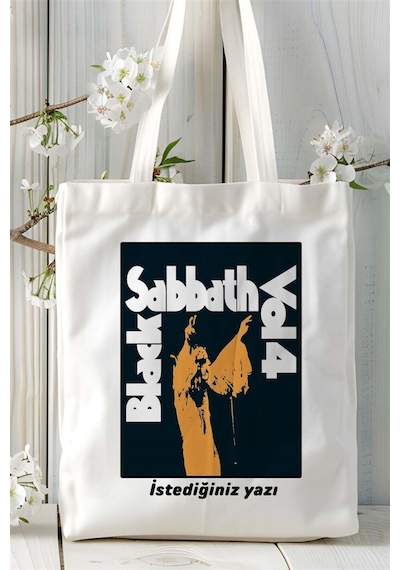 Art Hediye Black Sabbath Baskılı Bez Çanta Omuz Çantası Kişiye Özel Desen 2 Çok Renkli