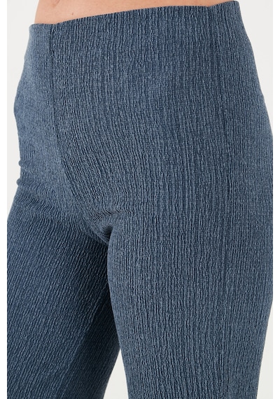 Lela Slim Fit Yüksek Bel Geniş Paça Dokulu Bayan Pantolon 5865944 Indigo