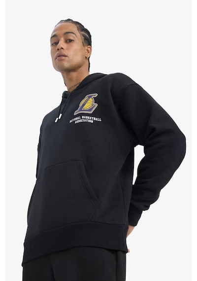 DeFactoFit NBA Los Angeles Lakers Oversize Geniş Kalıp Kapüşonlu Kalın Sweatshirt D8489AX25SPBK81