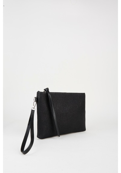 Vivaq Kadın Bellis Simli Siyah Astarlı Suni Deri Bilek Askılı Portföy El Ve Clutch Çanta SİYAH